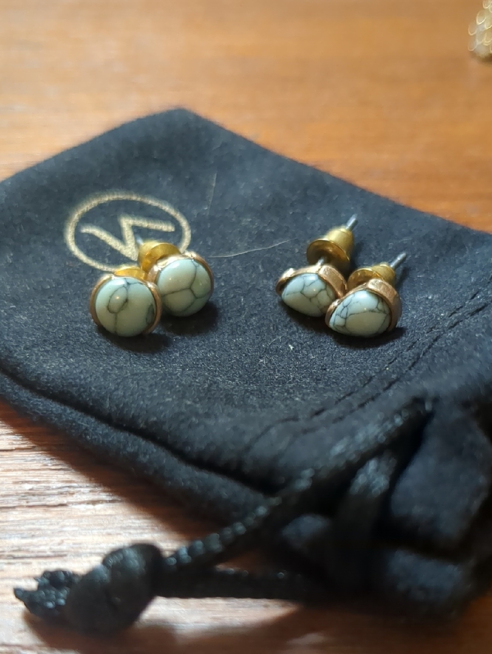 2 Pairs Turquoise Gold Stud Earrings